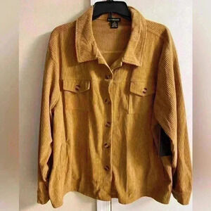 LA Image Corduroy Jacket Light Brown Button Front 2X
